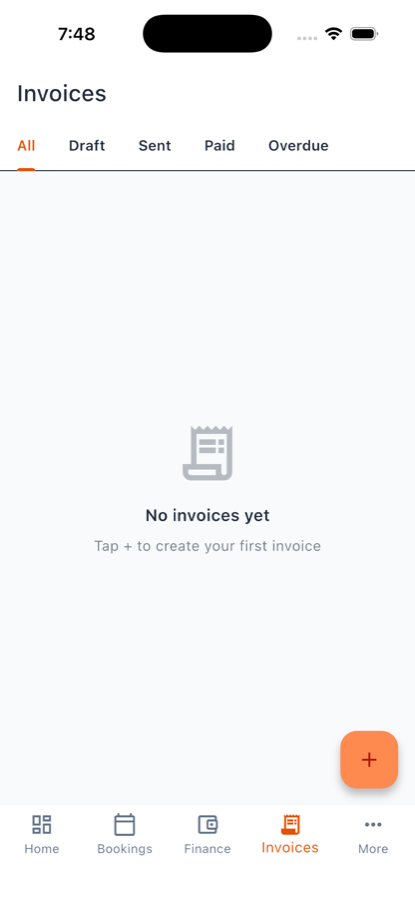 TradePro invoices screen with payment status tabs