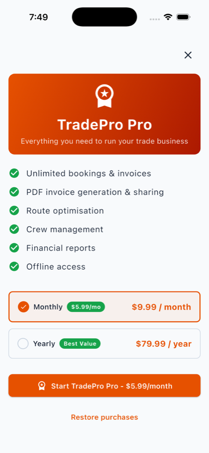 TradePro Pro subscription paywall